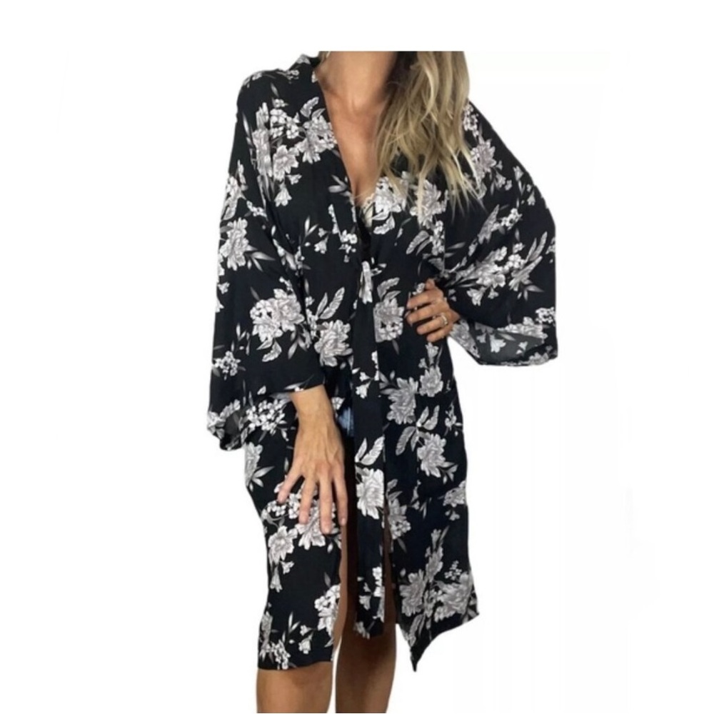 Spiritual Gangster Black Floral Maya Kimono/Robe/Coverup One Size.